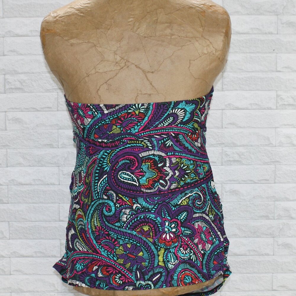 LIZ LANGE MATERNITY Swimsuit Tankini Top Abstract Floral Boho Print Blue Medium - Picture 3 of 14
